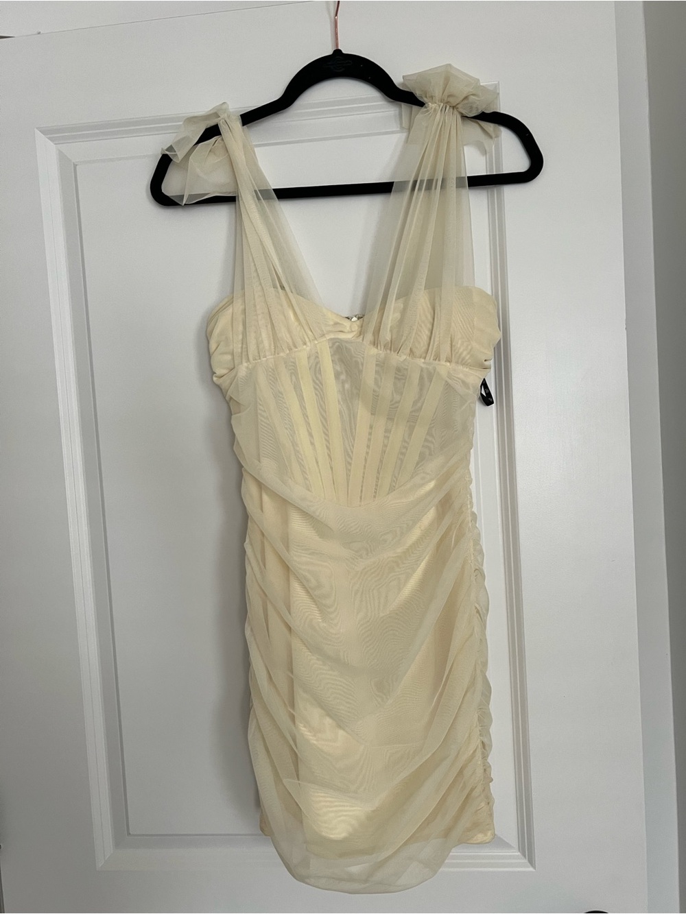 Missguided Cream Sheer Tie-Strap Mini Dress